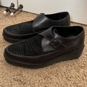 Allsaints Men’s Leather Creeper Loafers with Strap Black Size 41EU 8US